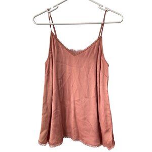 Anthropologie E by Eloise Cami Top Size Small V Neck Satin Lace Pink Intimate